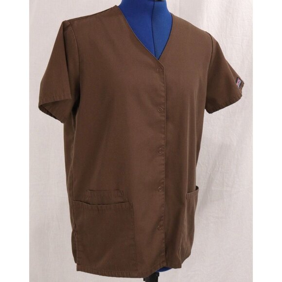 Cherokee Workwear Authentic Scrubs Brown Snap Front Top XS Lab Medical Uniform S - Picture 6 of 10